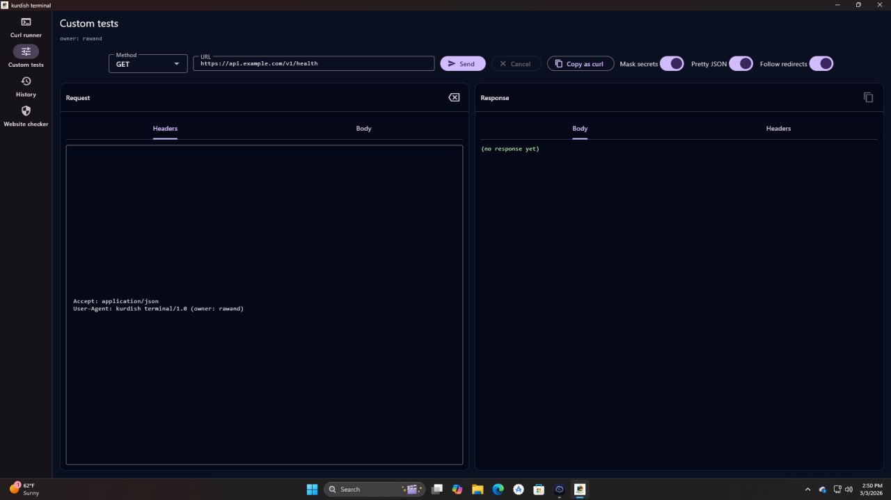 Kurdish Terminal Custom Tests Feature