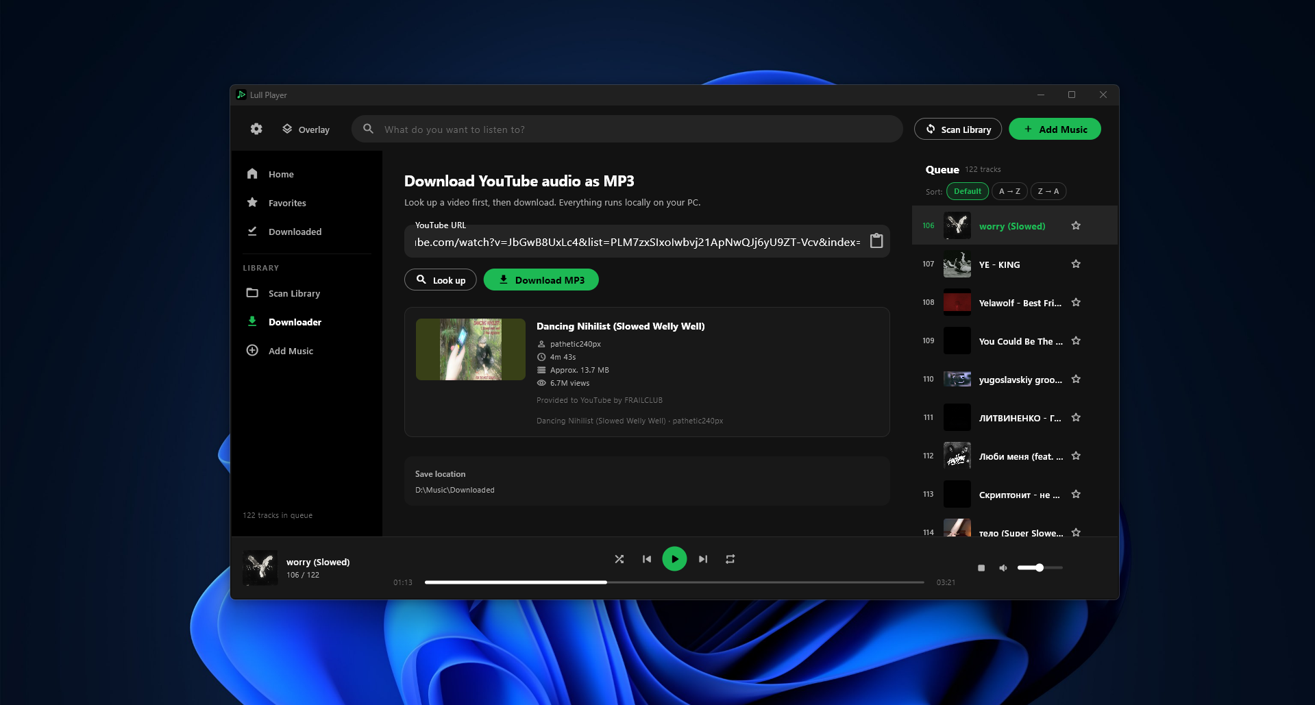 Lull Player YouTube downloader with MP3 conversion